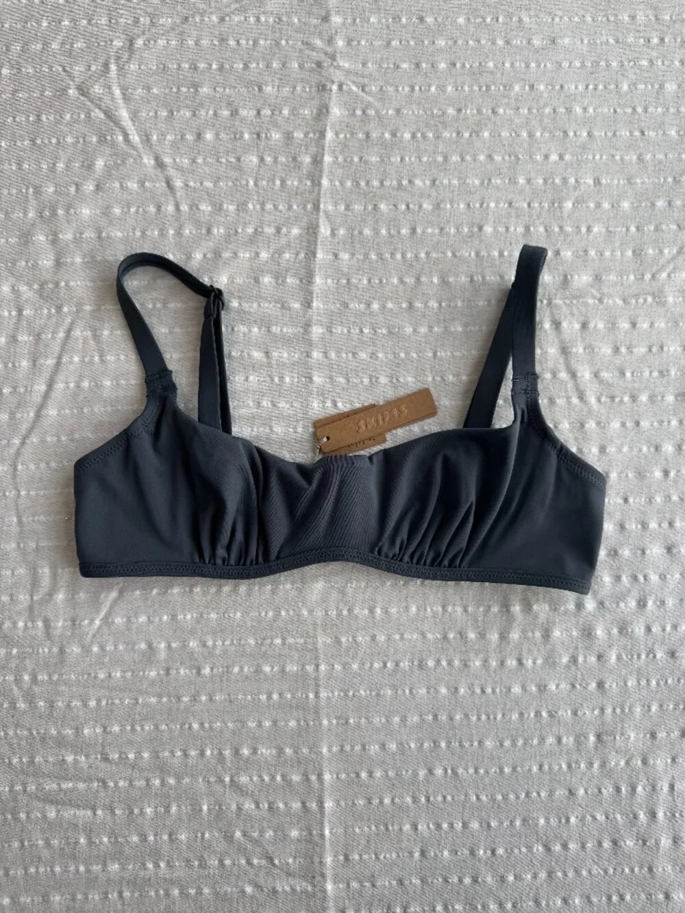 SKIMS Gunmetal Sculpting Swim Ruched Lined Bikini Top in Medium
